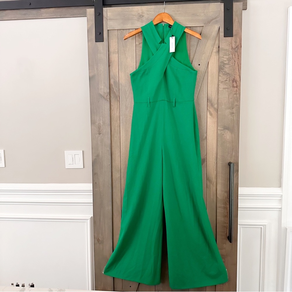 Karen Millen Structured Crepe Halter Neck Belted Wide Leg Jumpsuit - Picture 3 of 10
